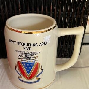 Navy Recruiting Area Five Cream Ceramic Mug with Gold Trim